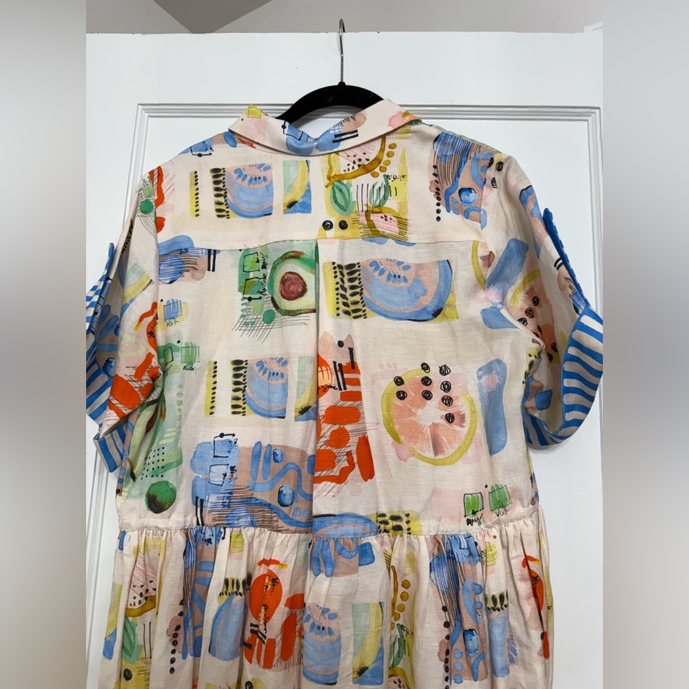 HUNTER BELL Multicolor Printed Cotton Mini Dress with Blue Trim - Picture 8 of 10